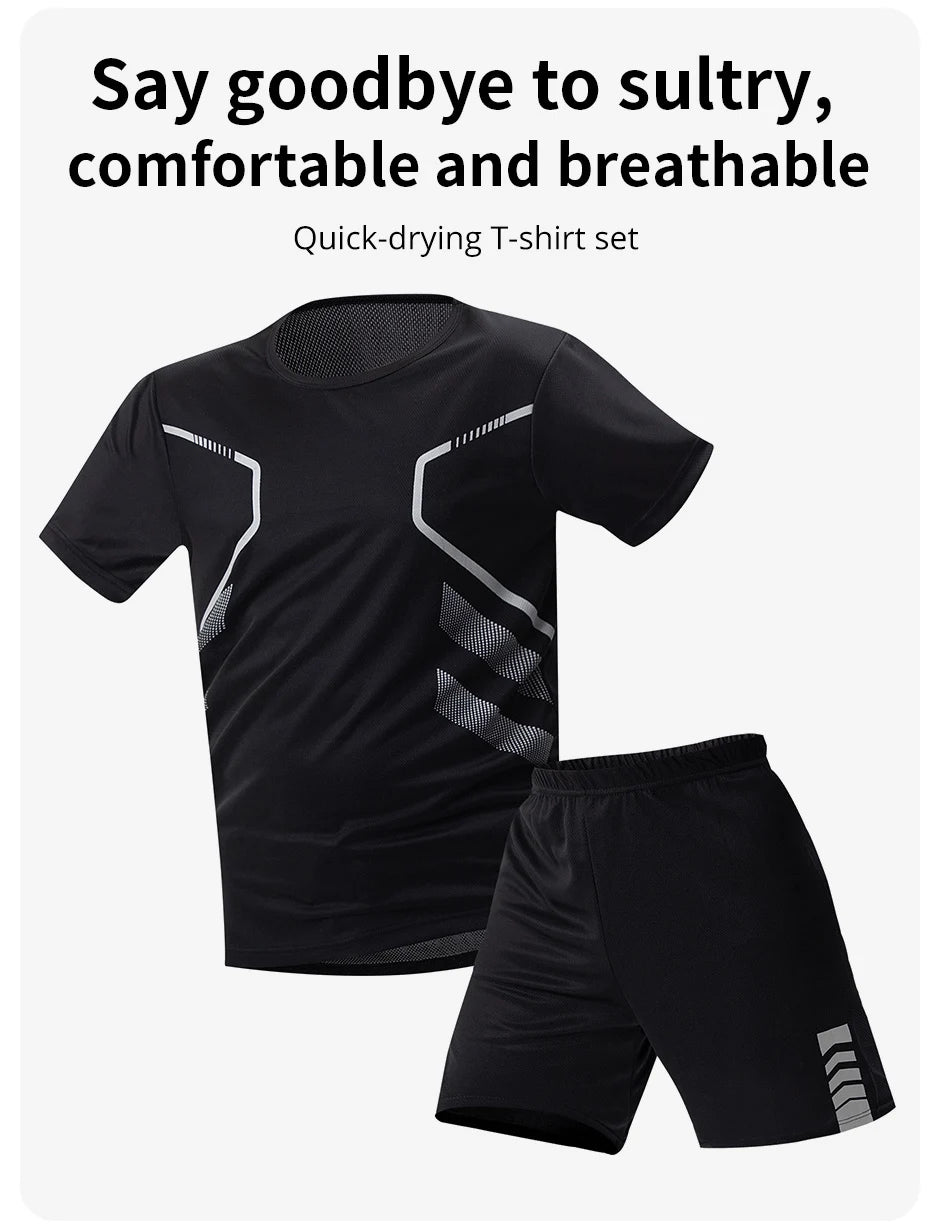 2/4/6 Pcs Plus Size Men's Quick-drying Short-sleeved Shorts Suit Men's Leisure Sports Running Fitness T-shirt Joker Shorts Teen