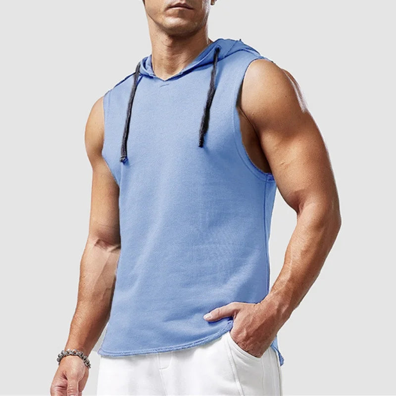 2025 Summer Men's Basketball Running Training Hooded Sleeveless Fitness Top Fashionable Loose Quick drying Sports Tank Top