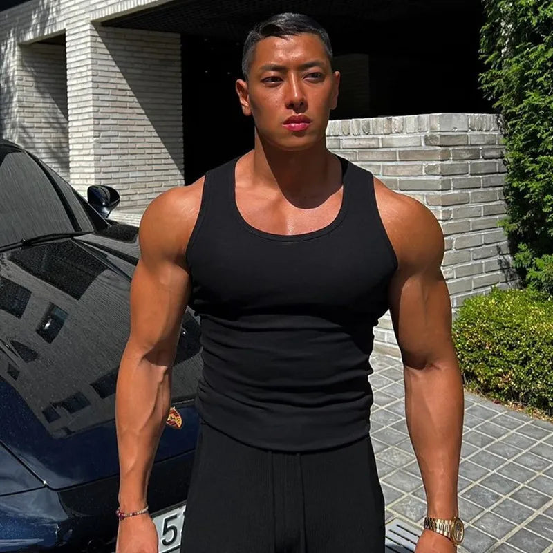 2024 New Men's Pure Cotton Tight Vest Casual Sports Tank Tops Middle-aged Sleeveless Basic Tops Quick Drying Bodybuilding Vest