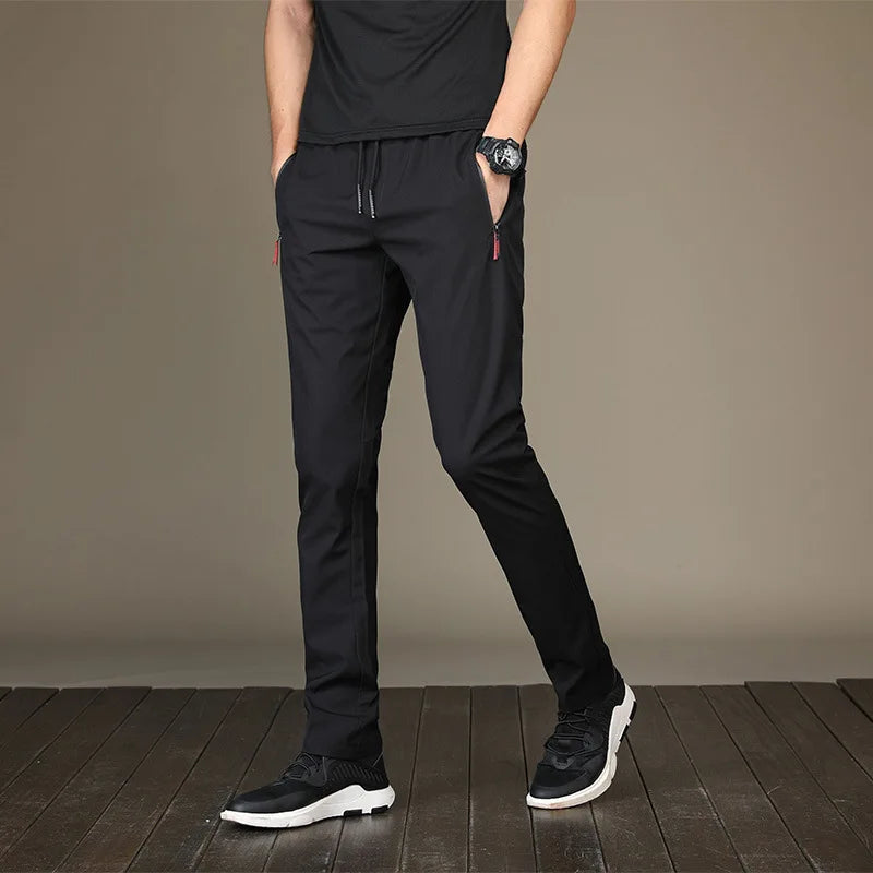 2025 Men's Running Pants Quick-Dry Thin Casual Trousers Sport Pants with Zipper Pockets Sportswear Running Jogging Sportpants ﻿