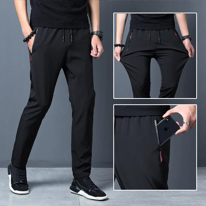 2025 Men's Running Pants Quick-Dry Thin Casual Trousers Sport Pants with Zipper Pockets Sportswear Running Jogging Sportpants ﻿